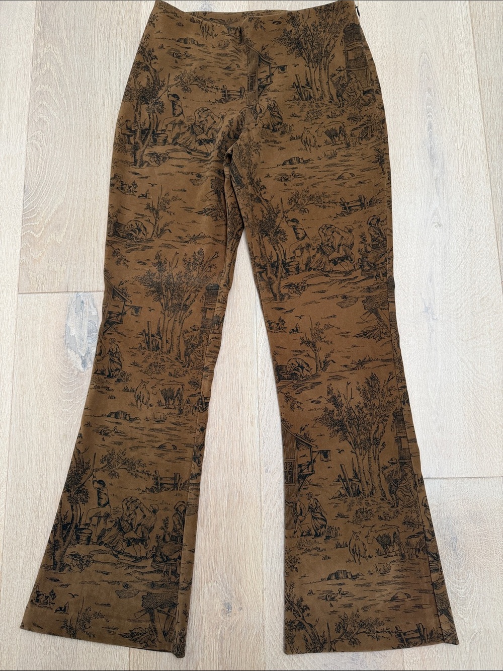 Brown Printed Flare Jeans for Women - Scenic Toile Pattern